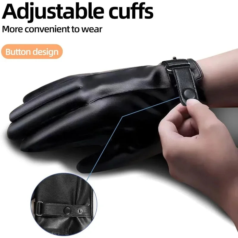 Mens Leather Winter Gloves - Velvet Lined Warmth in Brown and Black, One Size