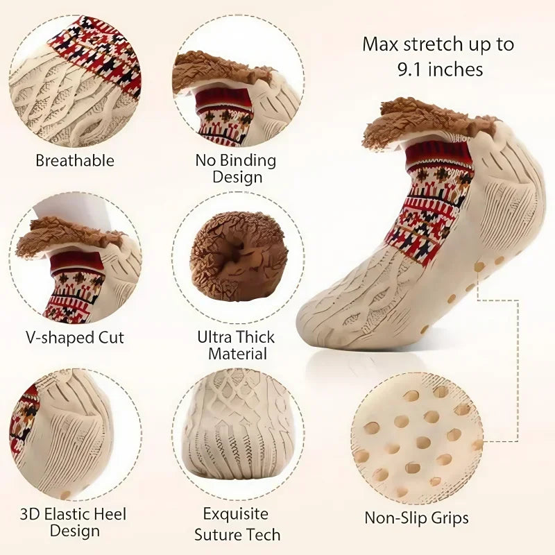 Fleece Slipper Socks - Non-Slip Knitted Home Socks in Sizes 35 to 45