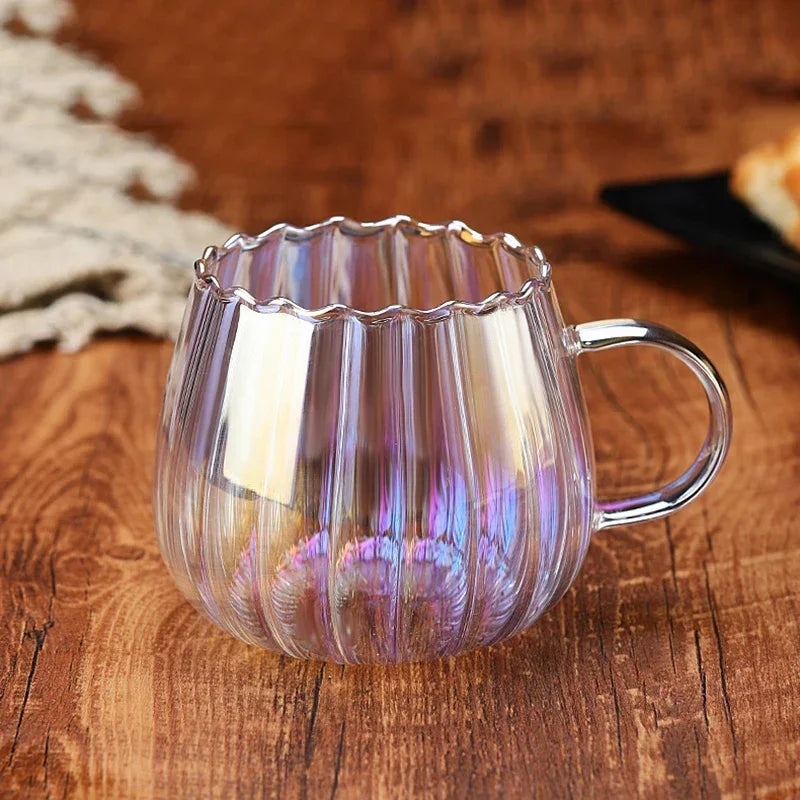 Striped Glass Mug 400ml - Borosilicate Pumpkin Cup for Coffee and Tea