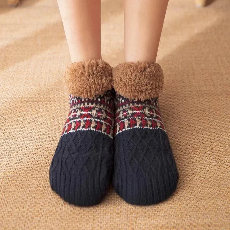 Fleece Slipper Socks - Non-Slip Knitted Home Socks in Sizes 35 to 45