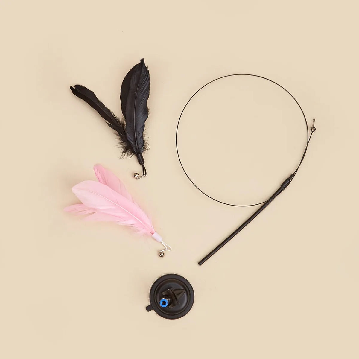 Cat Teaser Wand with Suction Cup - Interactive Feather Toy with Replaceable Heads