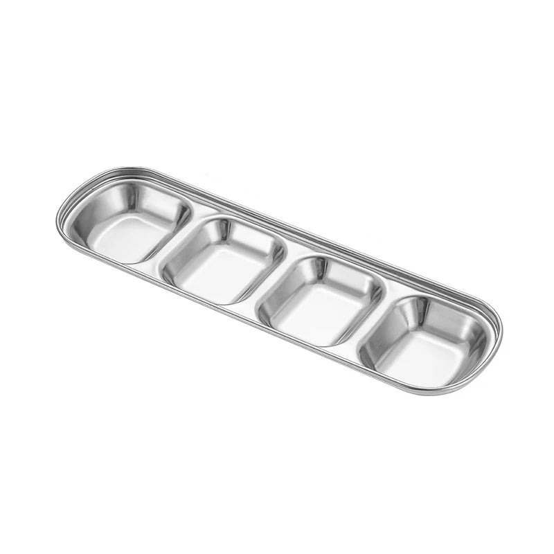 Stainless Steel Divided Dip Bowls - Sauce & Condiment Serving Trays