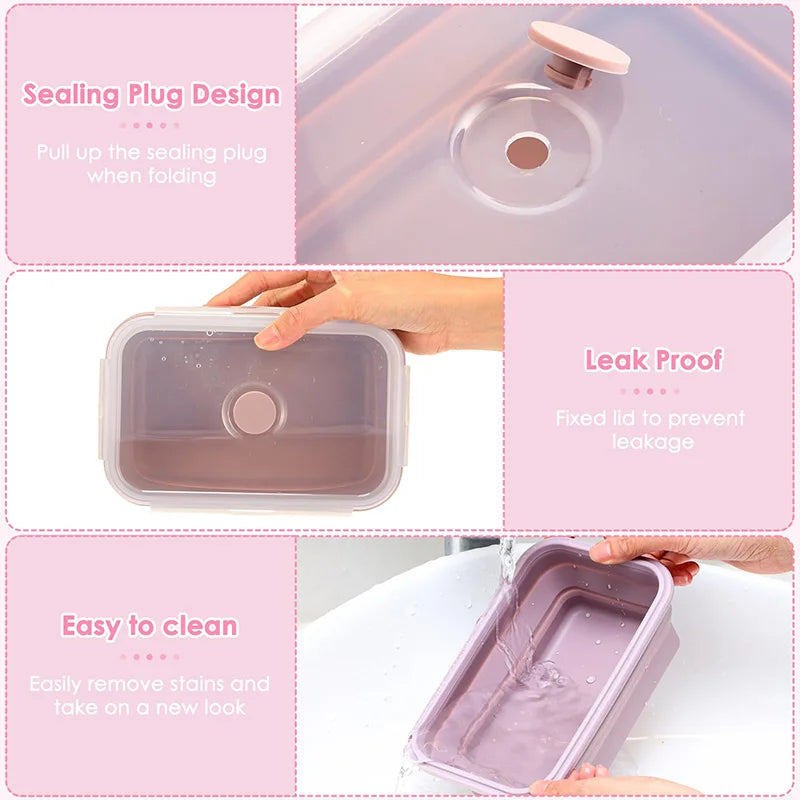 Collapsible Silicone Food Storage Containers - Leakproof Lunch Bowls for Meal Prep