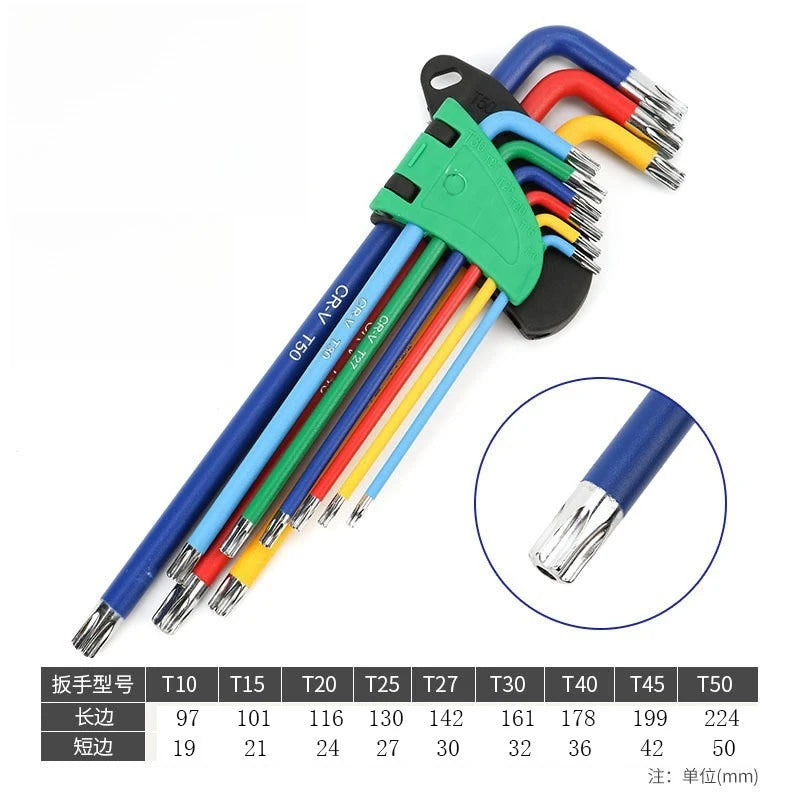 Allen Key Set 9 Piece - Long Arm Hex Key Wrench Kit 1.5mm to 10mm for Bike and Furniture Repair