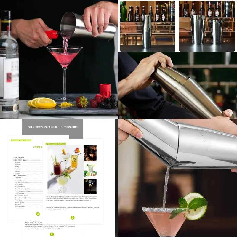 Cocktail Shaker Set with Recipes - 750ml Stainless Steel Bartender Kit