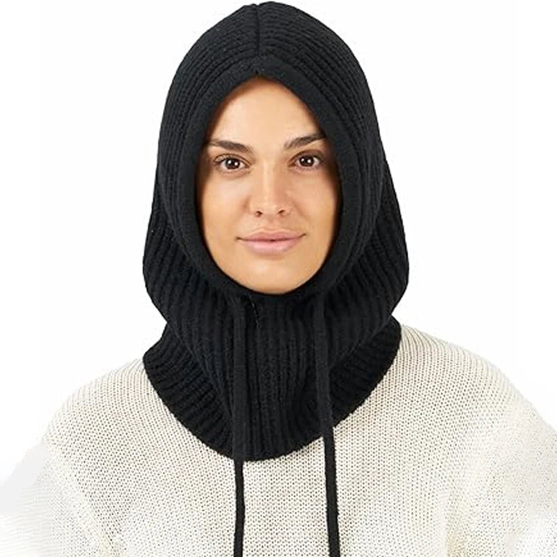 Knitted Hooded Scarf Hat - Two in One Winter Hood for Outdoor Warmth