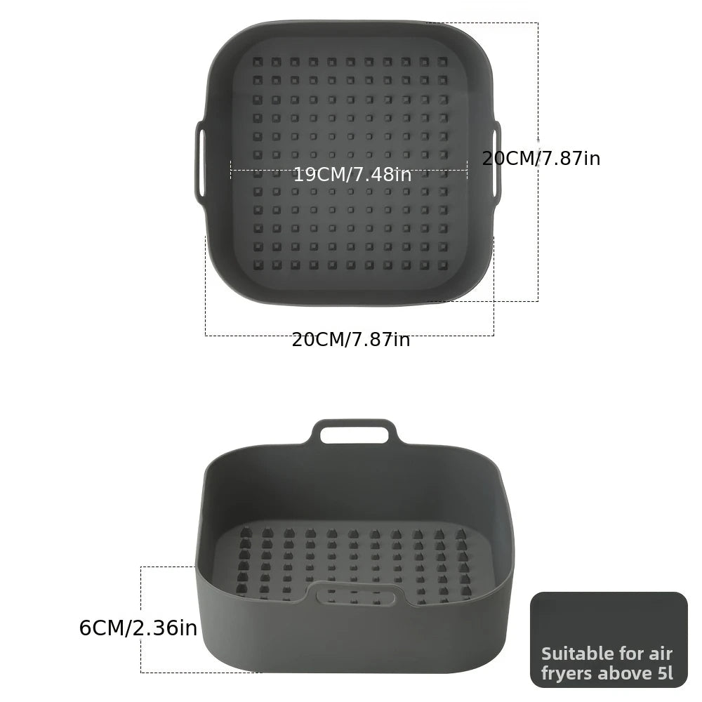 Reusable Silicone Air Fryer Liner - Square Basket Tray with Handles, Non-Stick and Dishwasher Safe
