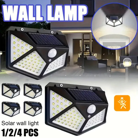 100 LED Solar Wall Light - Dimmable IP65 Outdoor Lamp for Garden Walls and Porches