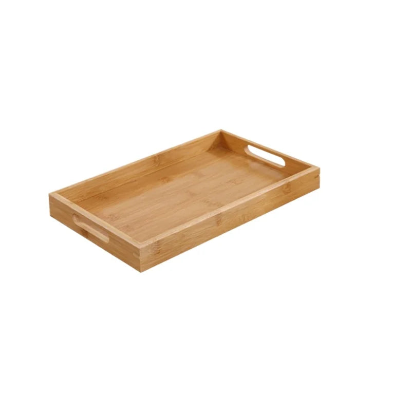 Bamboo Serving Tray with Handles - Rectangular Wooden Tea & Breakfast Tray