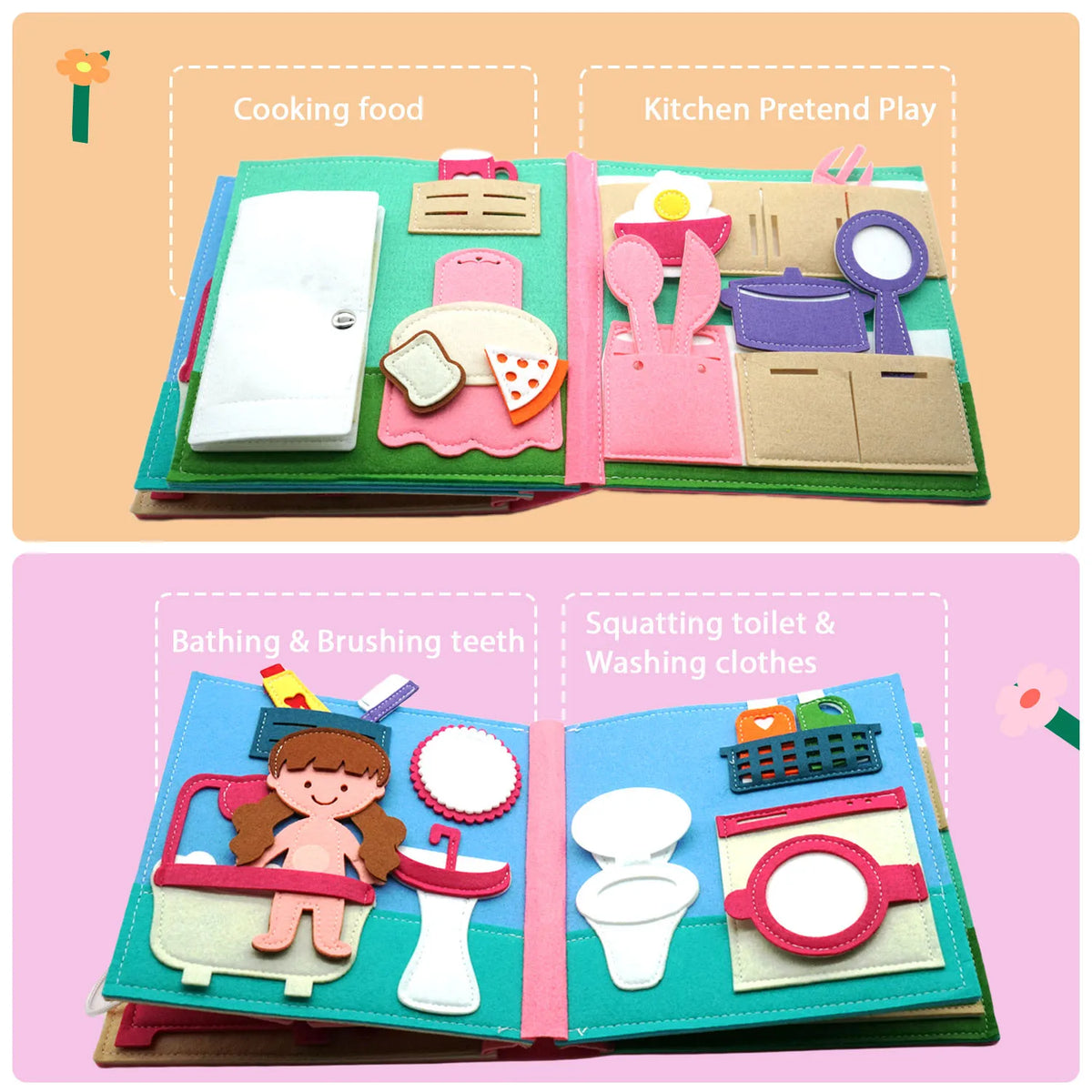 Montessori Sensory Busy Board - Felt Quiet Book Activity Toy for Travel