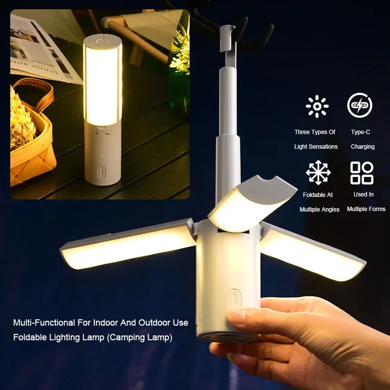 Folding Camping Lantern - Rechargeable LED Tent Light with 3 Colour Modes and Hanging Hook