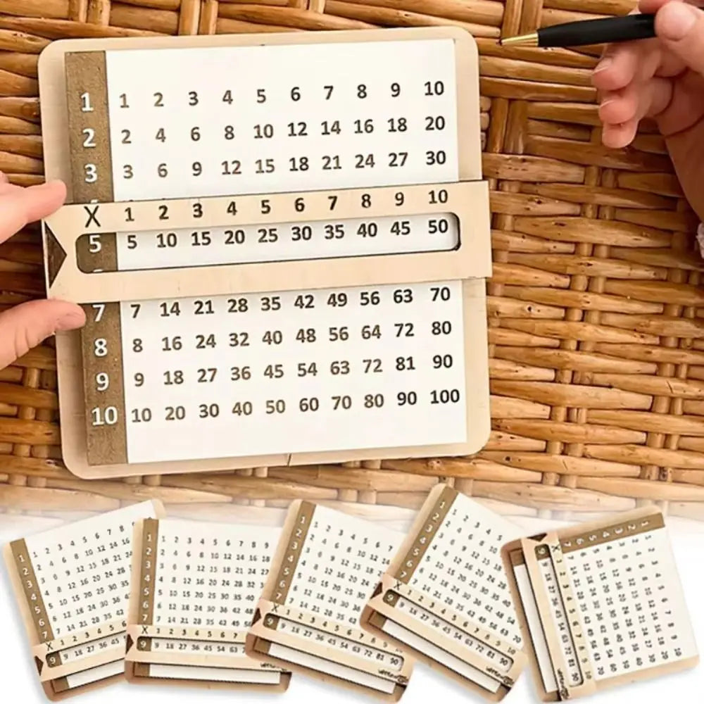 Wooden Multiplication Table - Slidable Times Tables Board for Kids Maths