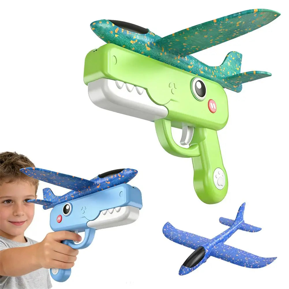 Catapult Aircraft Toy - Outdoor Launching Plane in Green, Pink and Blue