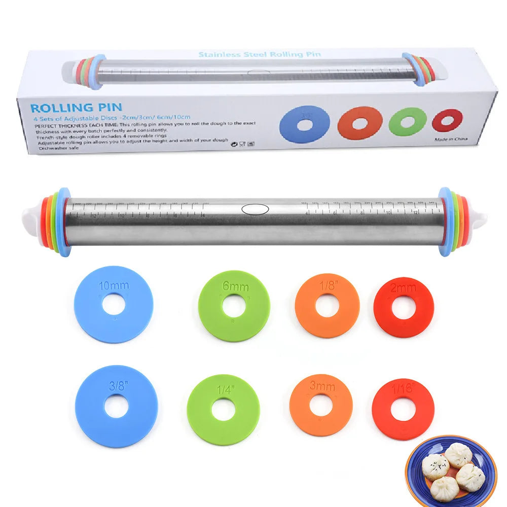 Adjustable Rolling Pin - 43cm Stainless Steel Baking Pin for Pastry and Dough