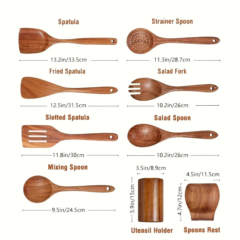Wooden Spoons - Cooking Utensil Sets of 4, 7 or 9 with Utensils Holder