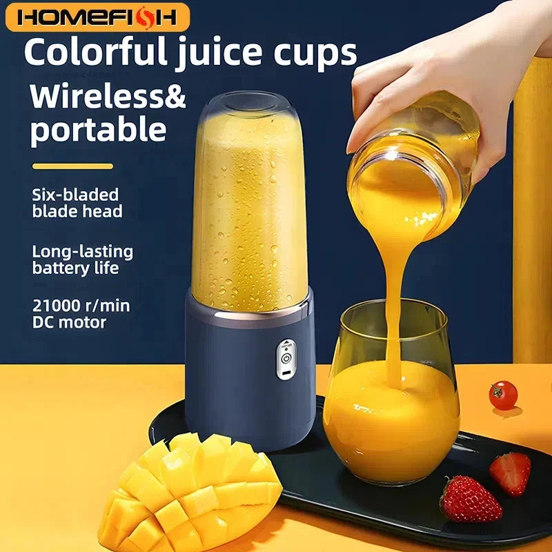 Portable Blender 400ml - USB Rechargeable Personal Juicer and Smoothie Cup with 6 Blades