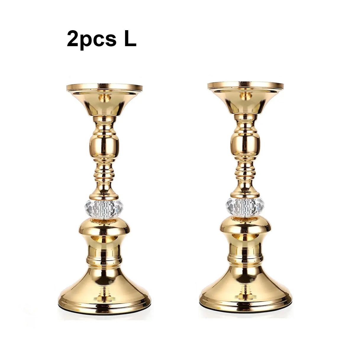 Gold Metal Pillar Candle Holders - Crystal Accent Stands for Table Centrepieces