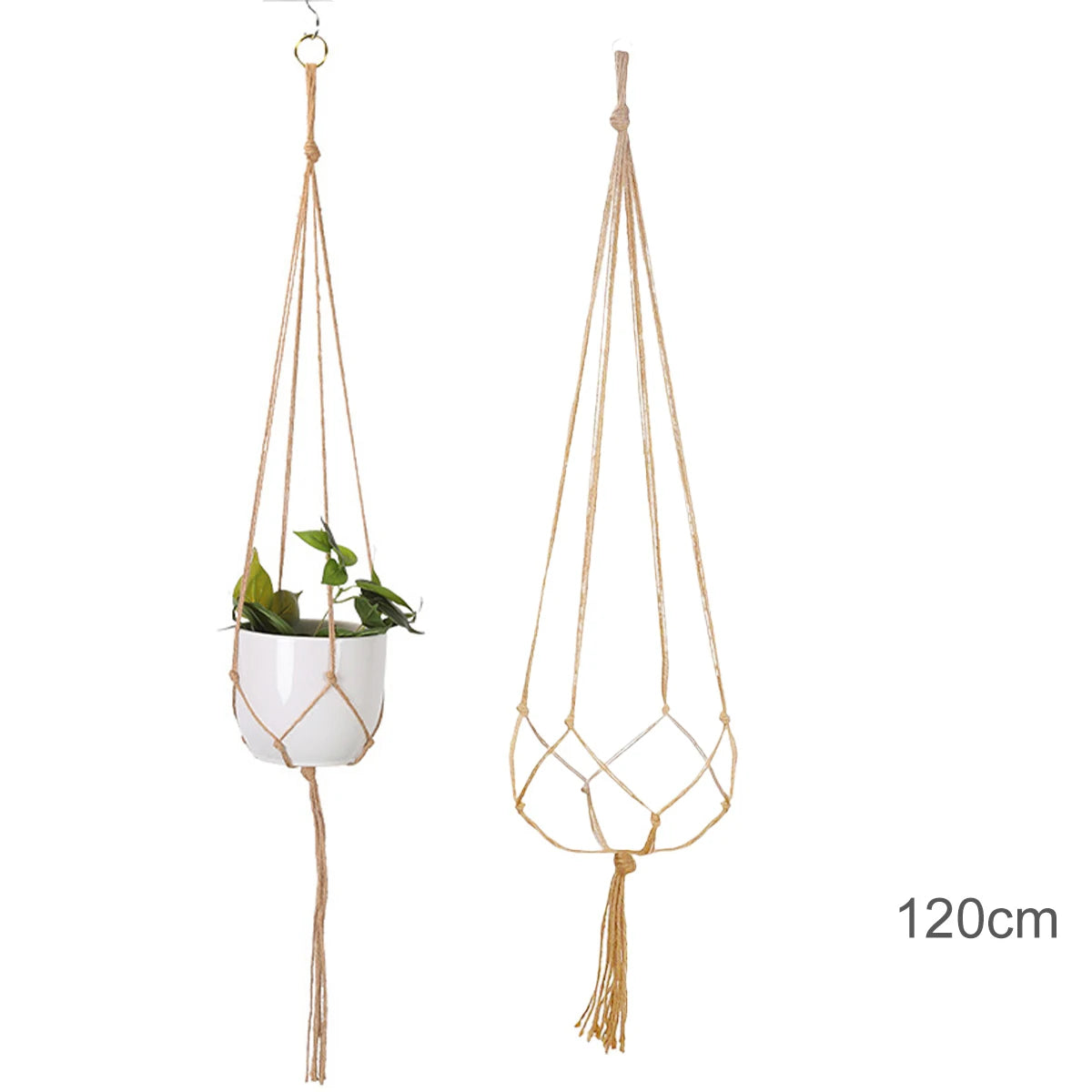 Macrame Plant Hanger - Handmade Knotted Rope Holder for Pots and Balcony Baskets