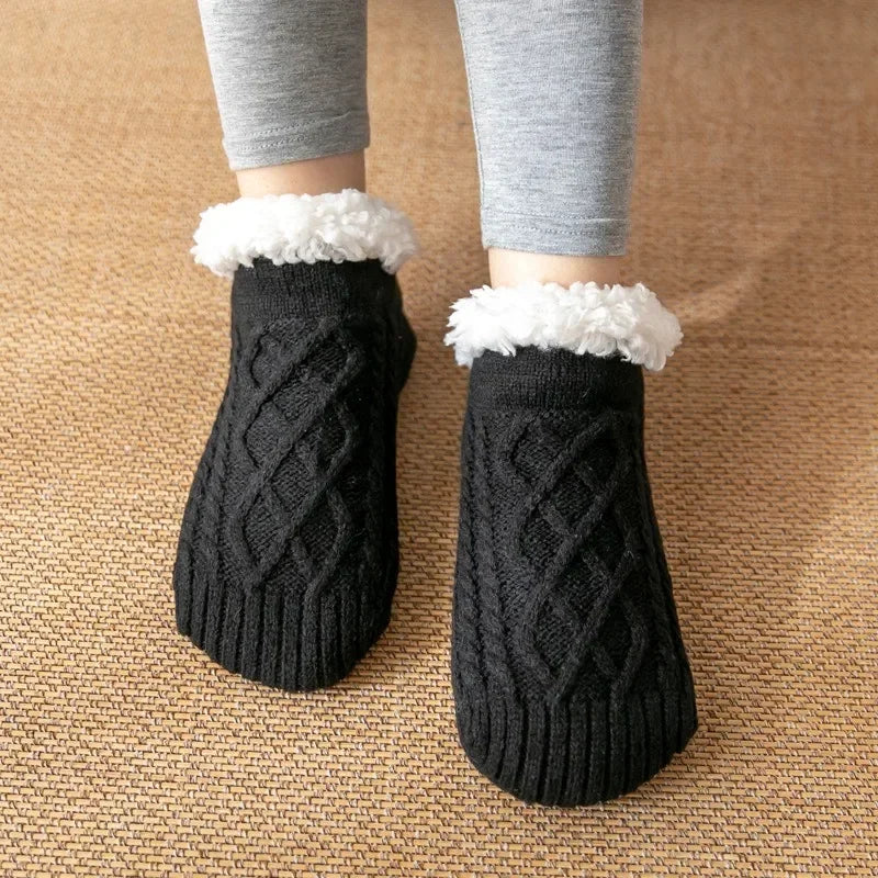 Fleece Slipper Socks - Non-Slip Knitted Home Socks in Sizes 35 to 45
