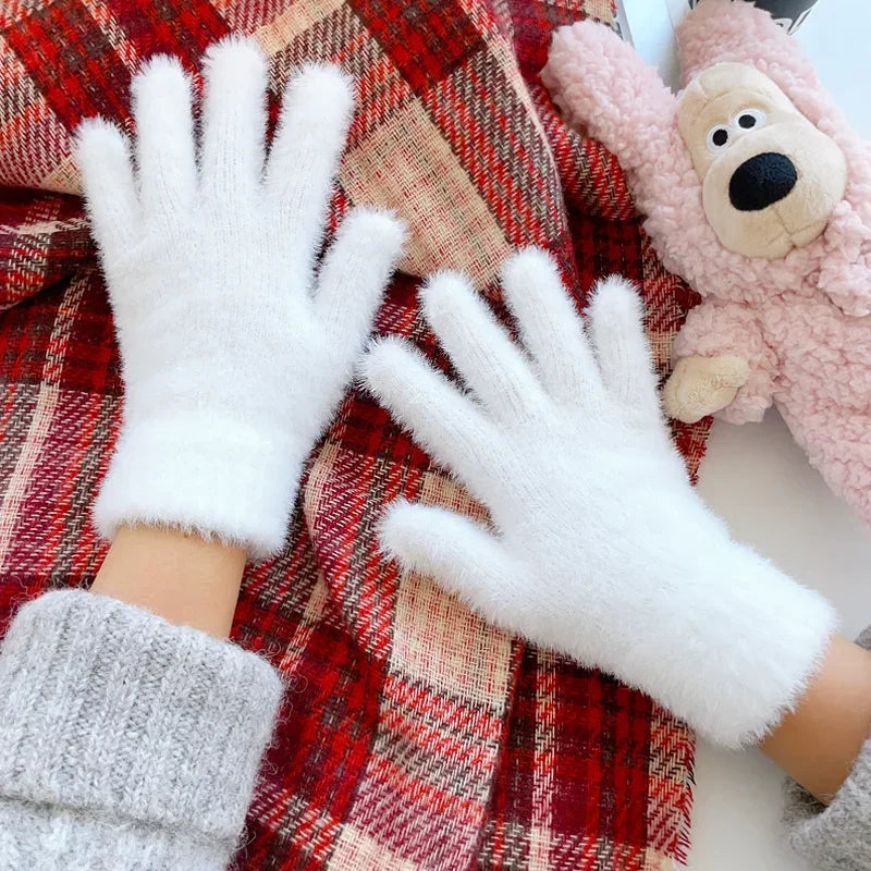 Velvet Winter Gloves - Plush Five Finger Gloves for Women in 4 Colours