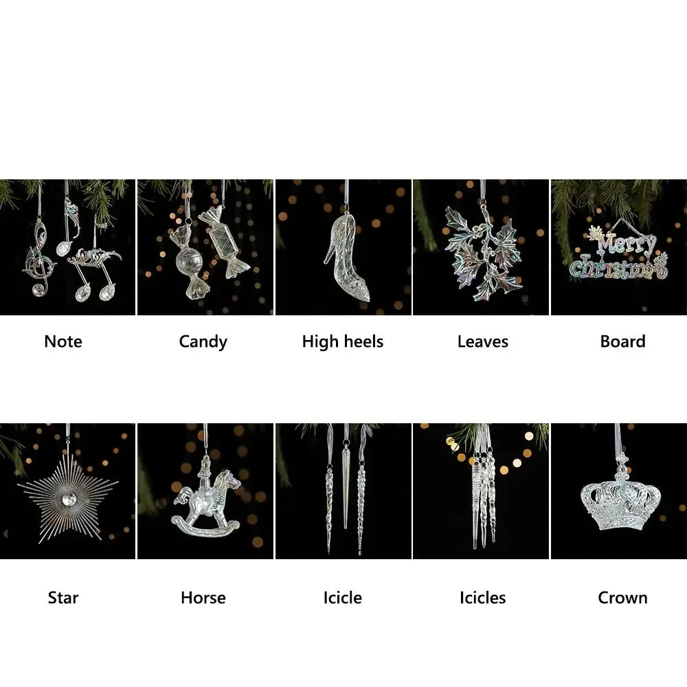 Christmas Hanging Decorations - Clear Acrylic Tree Ornaments in 10 Shapes