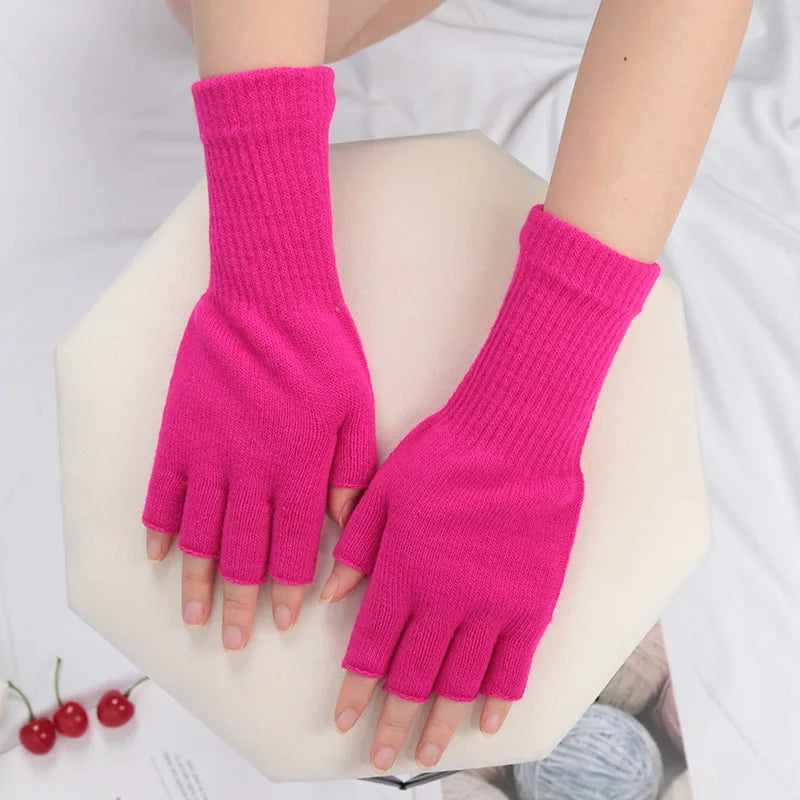 Long Fingerless Knitted Gloves - Warm Stretch Arm Warmers, One Size