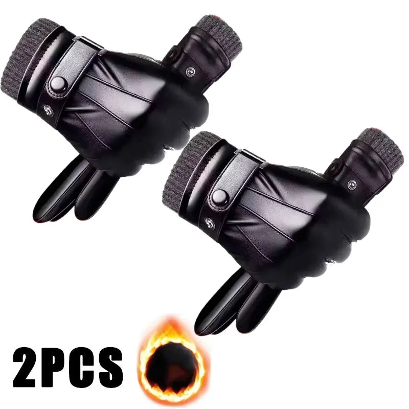 Mens Leather Winter Gloves - Velvet Lined Warmth in Brown and Black, One Size
