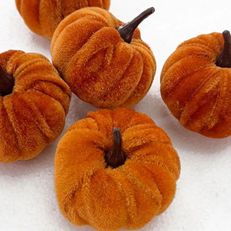 Velvet Artificial Pumpkins 5-Pack - 5cm Mini Fall Table Decor in Five Colours