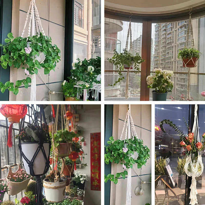 Macrame Plant Hanger - Handmade Knotted Rope Holder for Pots and Balcony Baskets