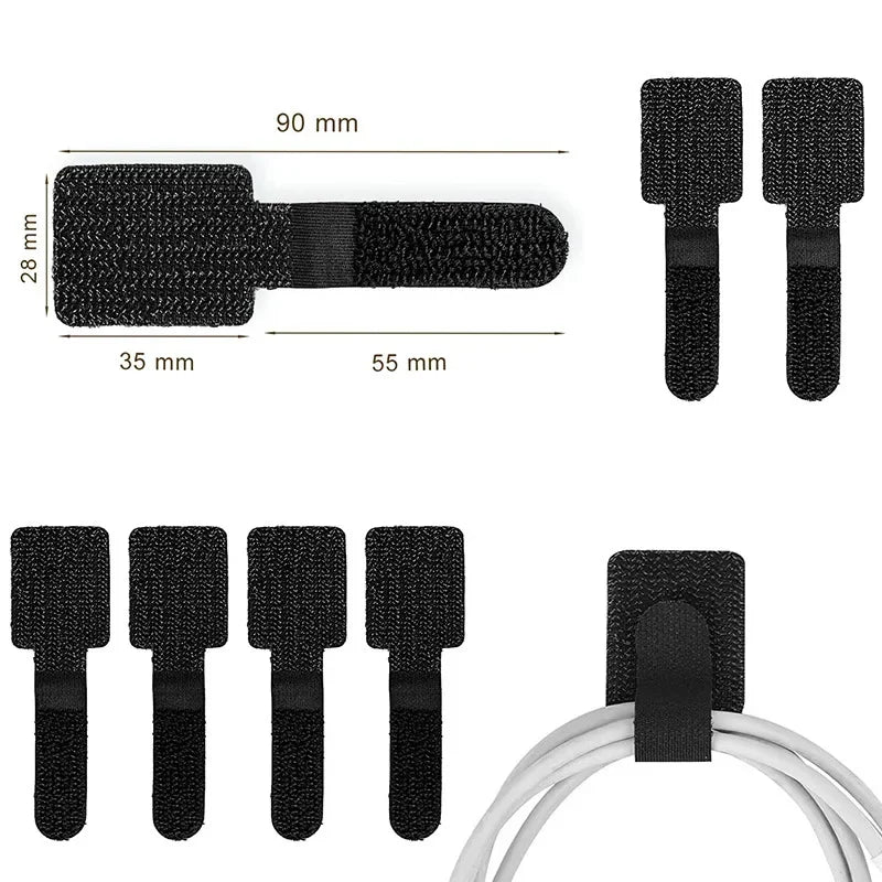 Adhesive Cable Management Straps - Reusable Nylon Cord Organiser Ties for Desks