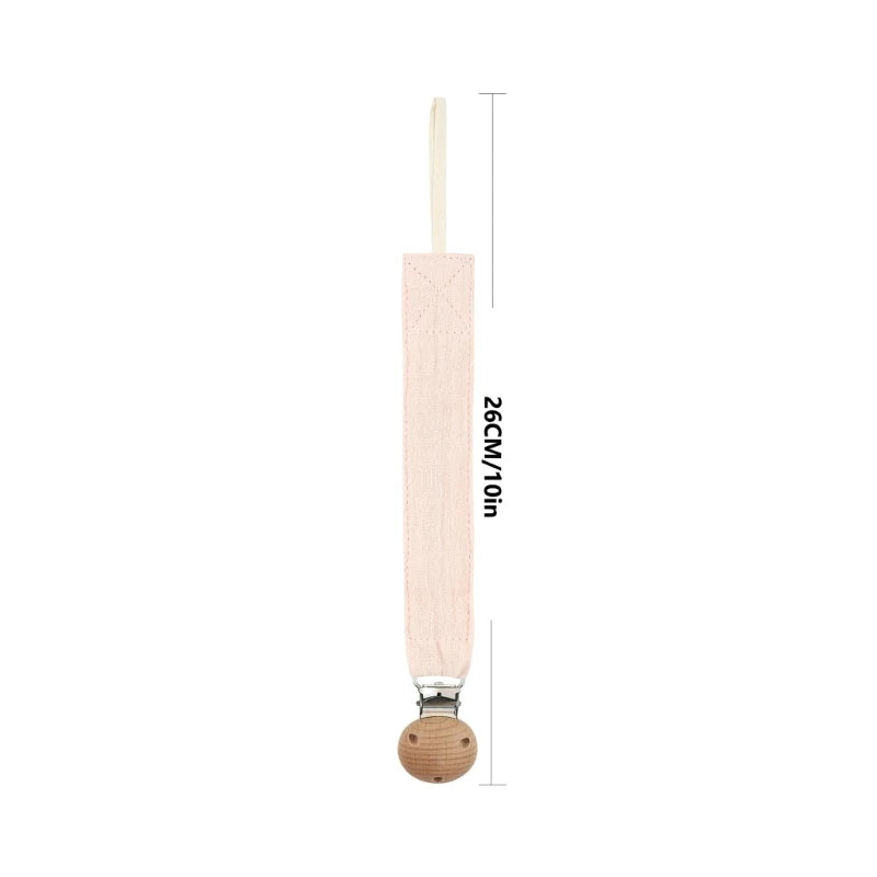 Baby Pacifier Clip - Cotton and Beech Wood Dummy Chain Holder, 26 cm