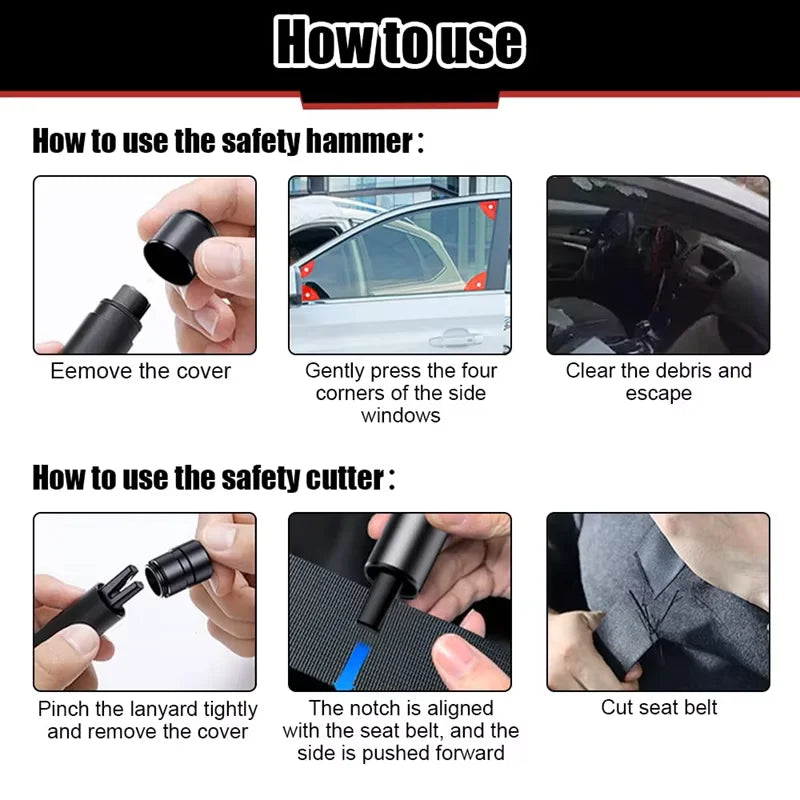Car Escape Tool - Emergency Glass Breaker for Vehicles, Red or Black