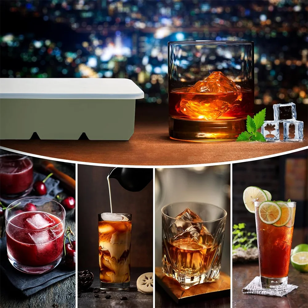 Large Ice Cube Tray with Lid - Stackable Silicone Mould for Whiskey, Cocktails and Bourbon
