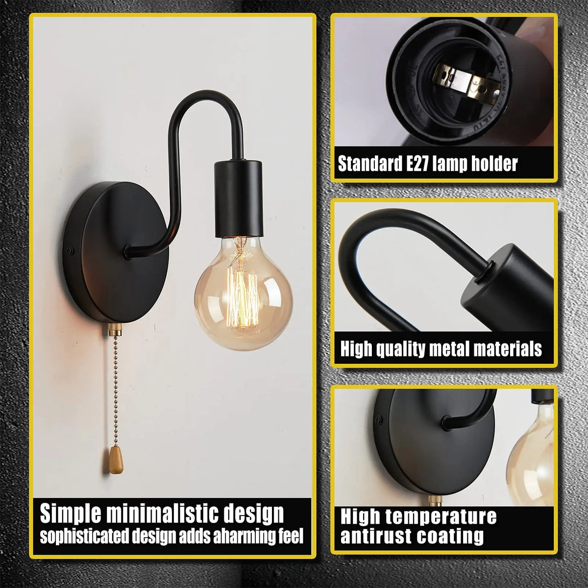 Nordic Industrial Wall Lamp - E27 Indoor Wall Sconce for Bedside and Hallway
