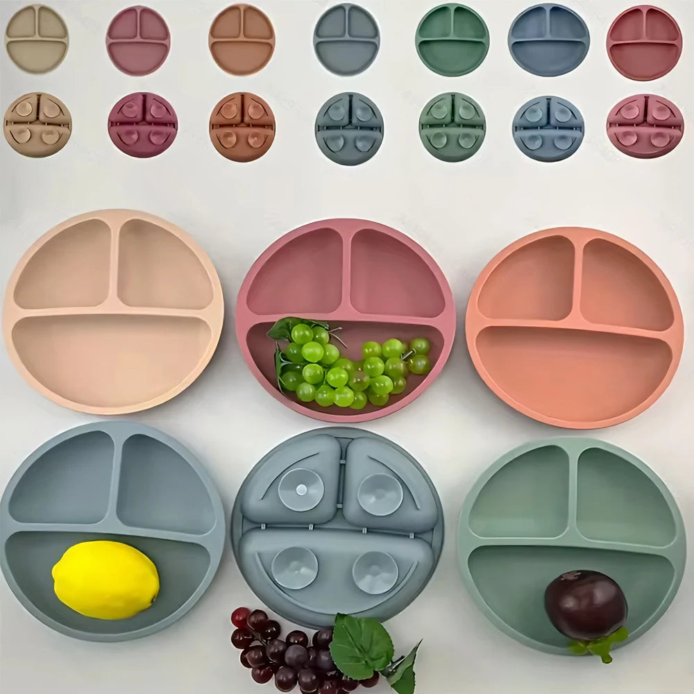 Silicone Suction Plate with Lid - Divided Baby Weaning Dinner Plate