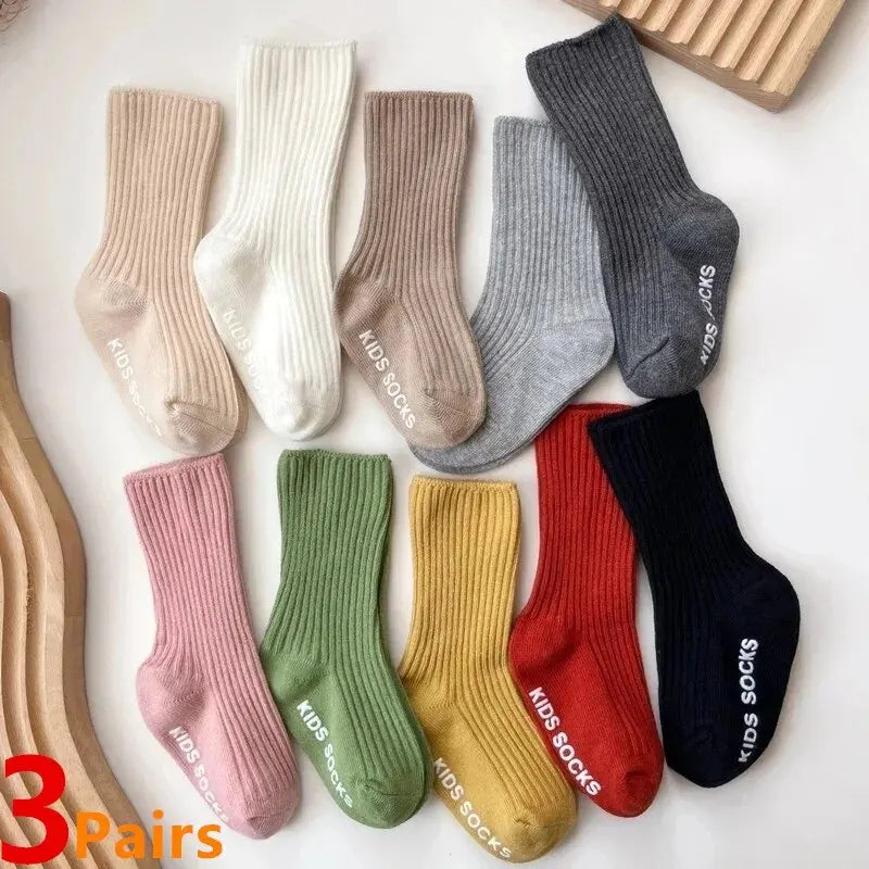 Baby Grip Socks 3-Pack - Non-Slip Cotton Crew Socks for Toddlers 0-3 Years