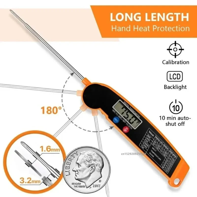 Instant Read Digital Meat Thermometer - Waterproof & Backlit for Grill, BBQ & Oven