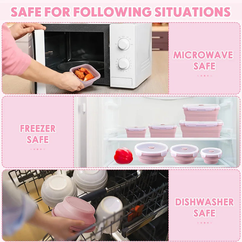 Collapsible Silicone Food Storage Containers - Leakproof Lunch Bowls for Meal Prep