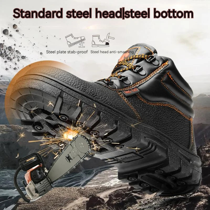 Mens Work Boots - Waterproof Wear-Resisting Black Boots, Sizes 40-46