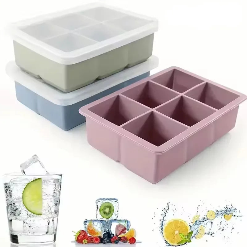 Large Ice Cube Tray with Lid - Stackable Silicone Mould for Whiskey, Cocktails and Bourbon