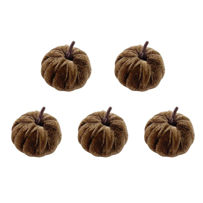 Velvet Artificial Pumpkins 5-Pack - 5cm Mini Fall Table Decor in Five Colours