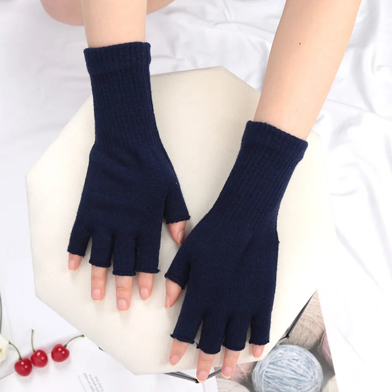 Long Fingerless Knitted Gloves - Warm Stretch Arm Warmers, One Size