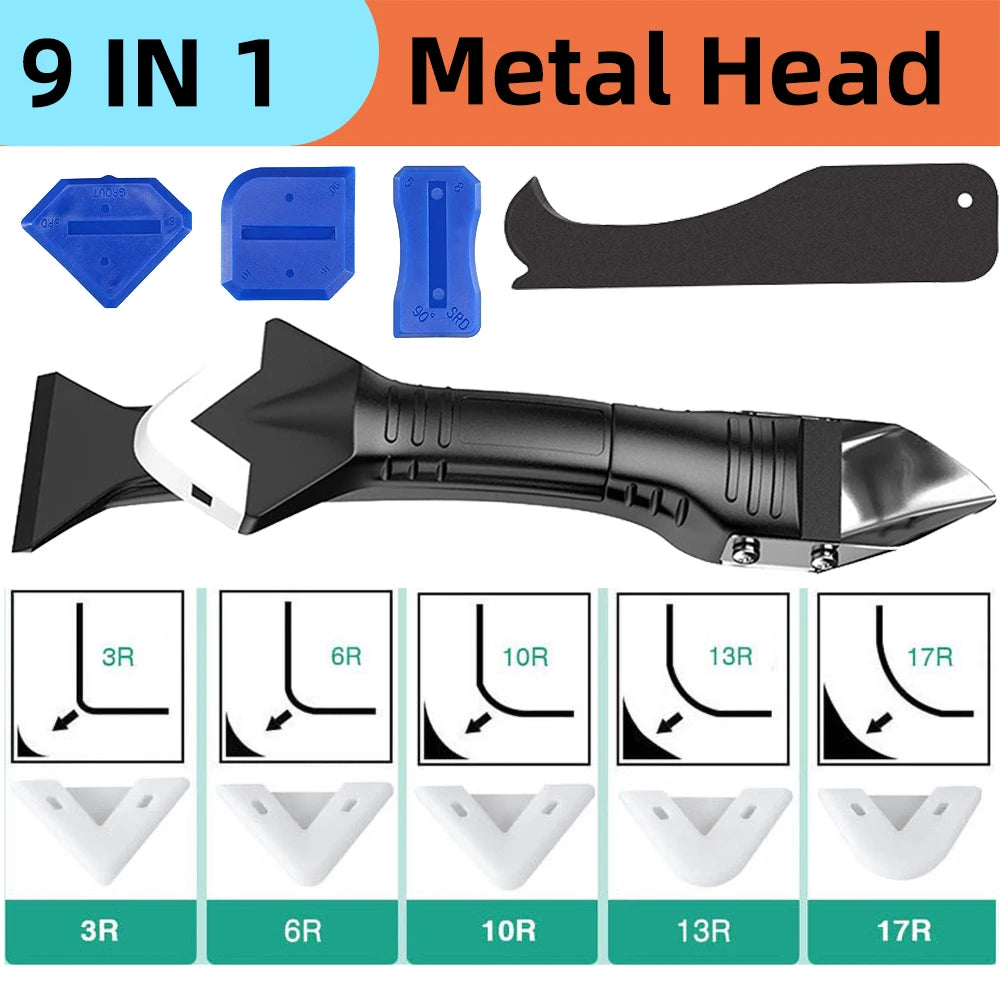 Silicone Caulking Tool Set - 9 in 1 Sealant Smoother and Grout Scraper Kit