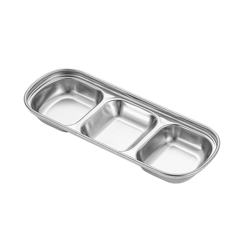 Stainless Steel Divided Dip Bowls - Sauce & Condiment Serving Trays