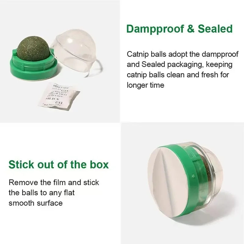 Catnip Wall Ball - Stick-On Rotating Cat Lick Toy with Natural Catnip Treats