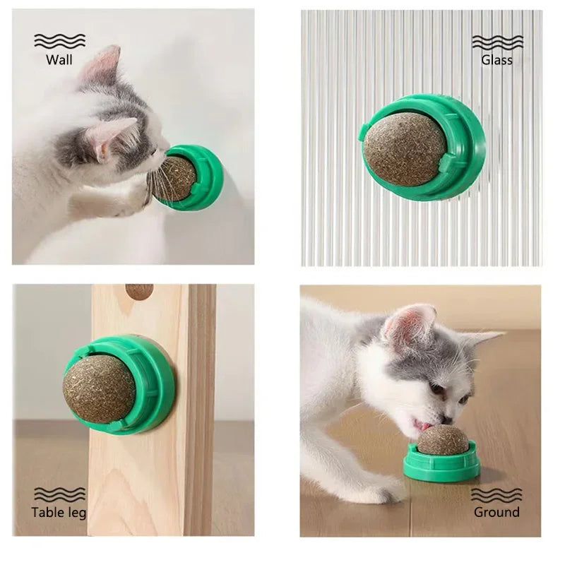Catnip Wall Ball - Stick-On Rotating Cat Lick Toy with Natural Catnip Treats