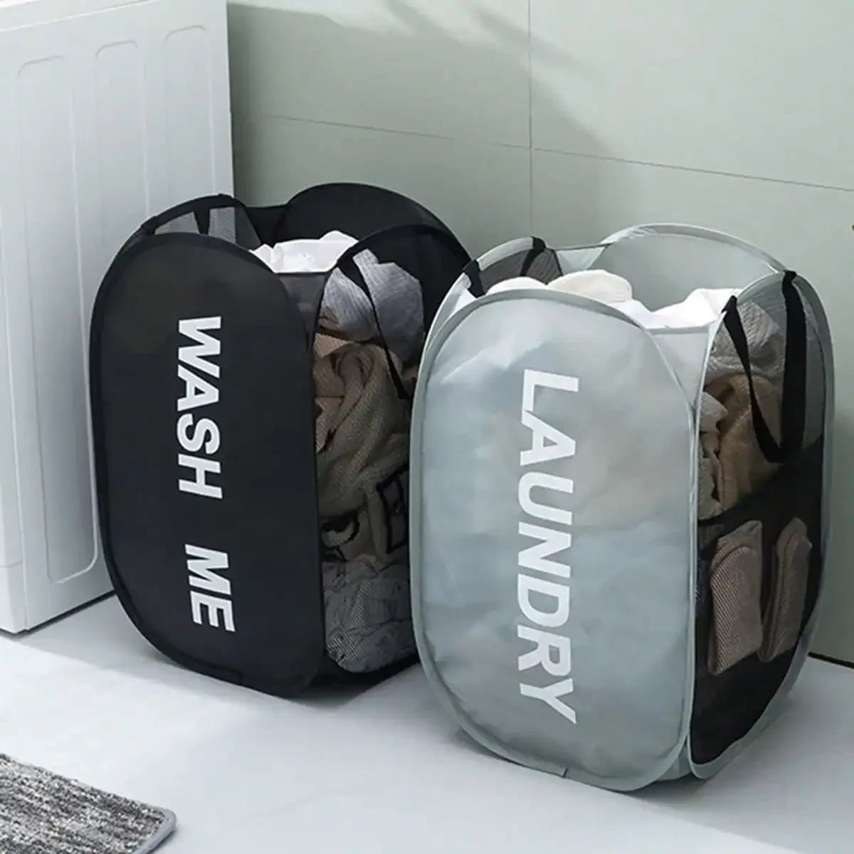 Pop Up Laundry Hamper - Portable Breathable Mesh Basket for Travel and Dorms