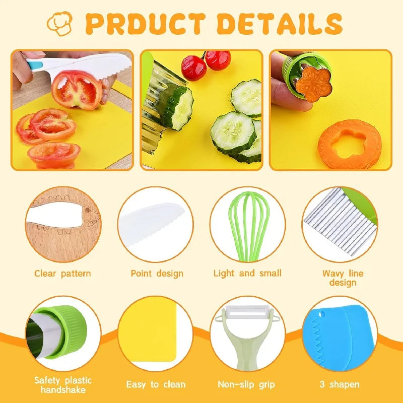 Montessori Kitchen Tools - 11, 13 or 17 Piece Real Cooking Set for Kids