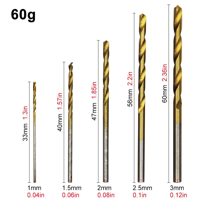 Twist Drill Bit Set 50pc - 1mm to 3mm Titanium Plated Micro Bits for Woodwork