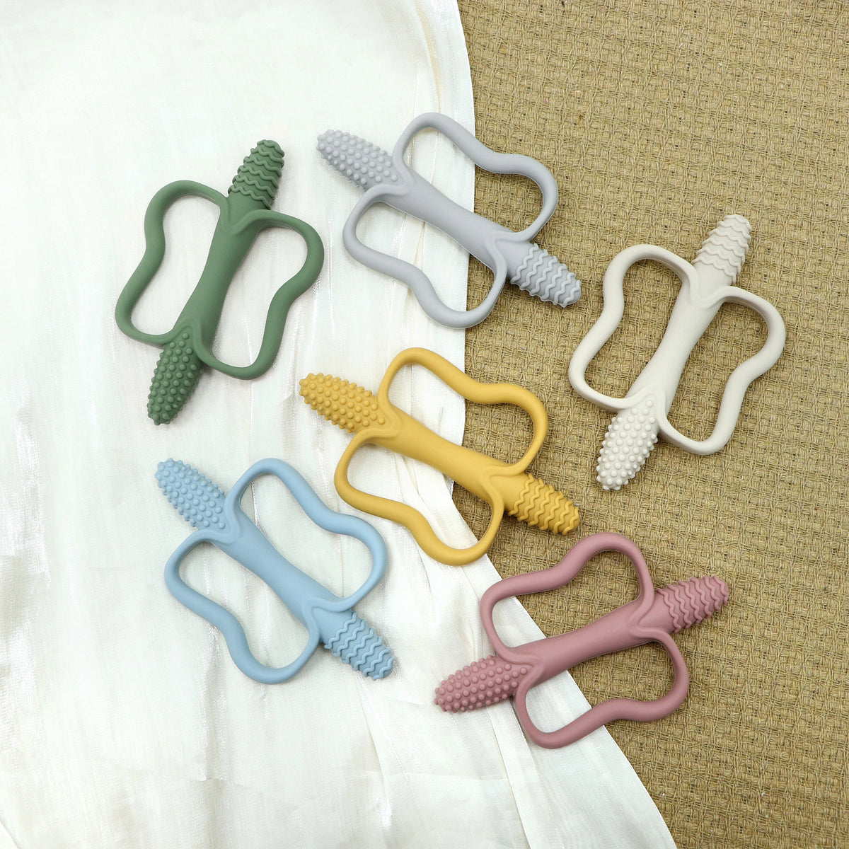 Silicone Teething Stick - Corn Shaped Baby Teether with Handle, 6 Colours